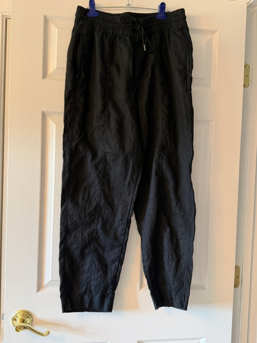 Athleta Retreat High Rise Linen Black Drawstring Pants EUC Medium - Picture 7 of 9
